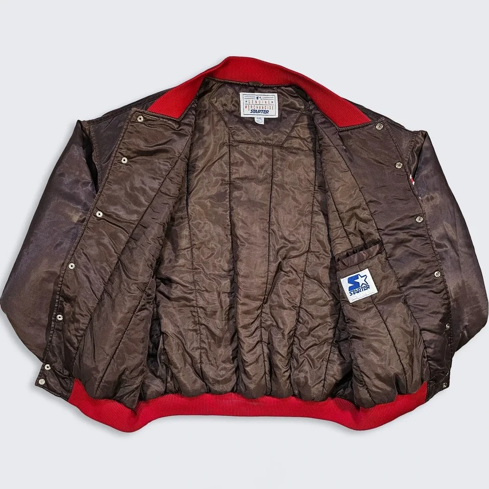 Atlanta Braves Vintage 90s Starter Brown Satin Bomber Jacket